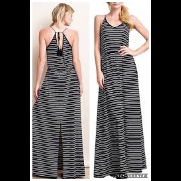 Love Striped Halter Tassel Tie Maxi Dress NWT - Picture 1 of 8